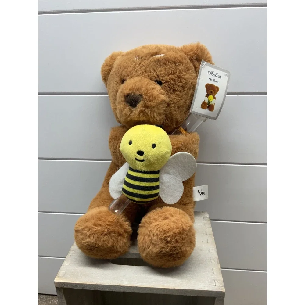 Asher the Bear Brown Teddy Bear Plush with Bumblebee Friend NWT 10 inch